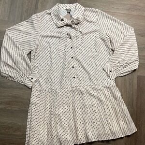 NWT River Island Studios Pleated Drop Waist Dress Womens 12 Cream Black Dot Bow